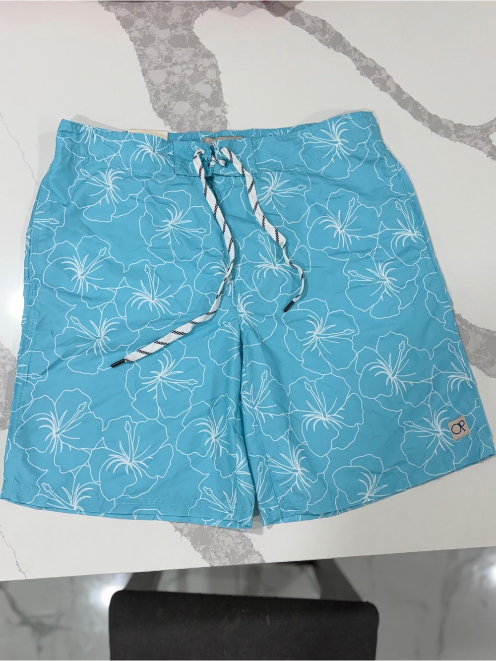 Ocean Pacific Men’s Swim Trunks Size L Blue/White Floral Lined